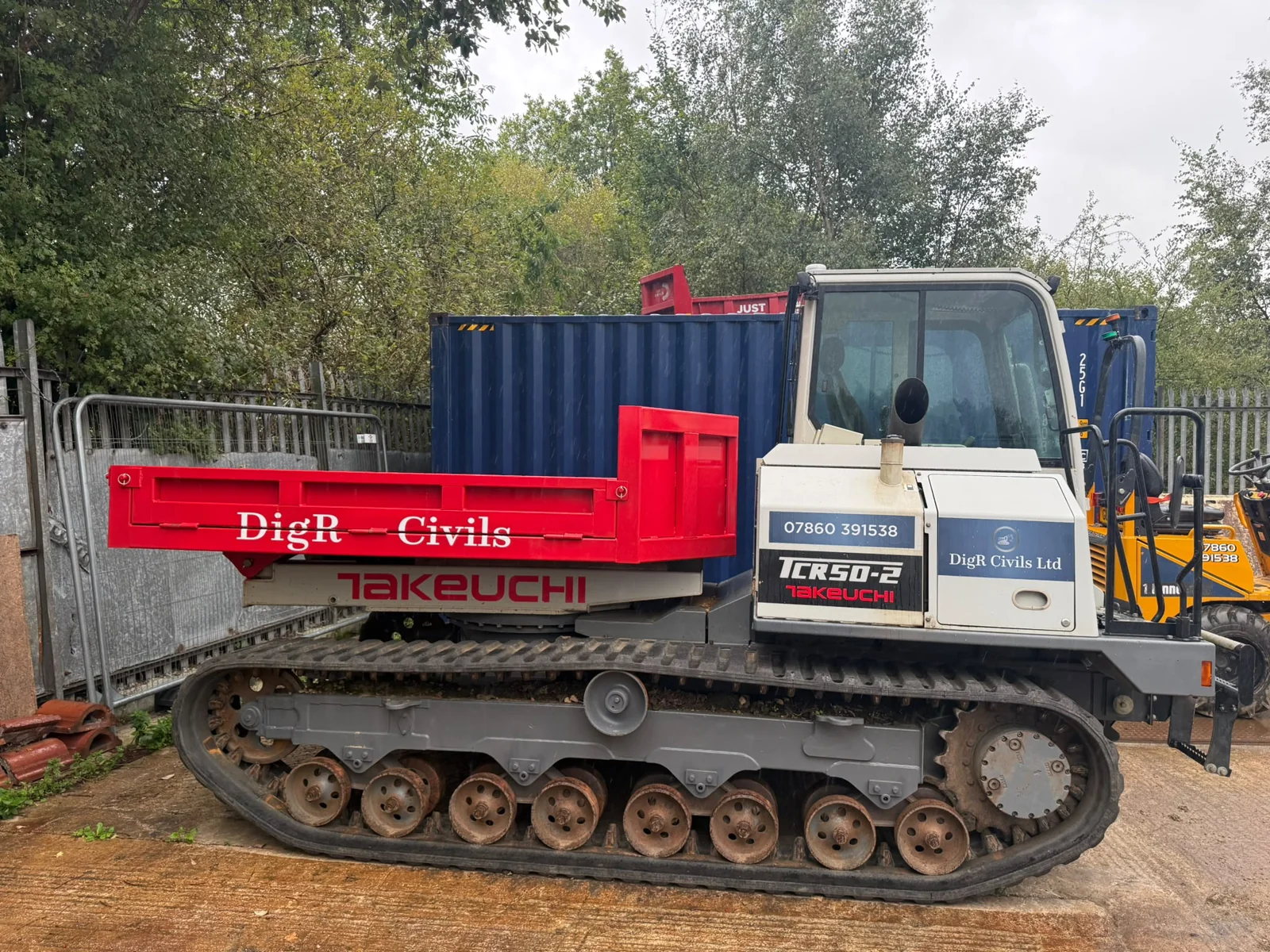 DigR Civils Takeuchi TCR50-2 larger tracked dumper viewed from the side